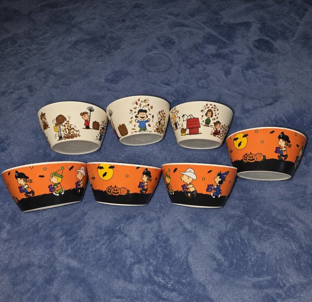 RETIRED Pottery Barn Kids Peanuts 2018 Halloween Fall Bowls Lot of 7 Snoopy